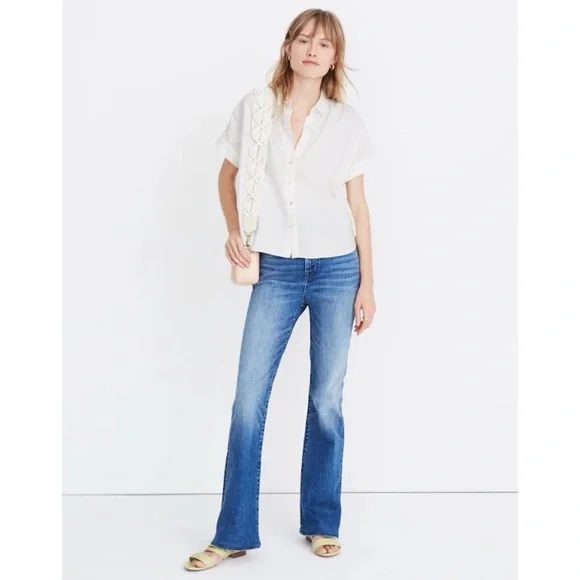 Madewell Linen-Blend Hilltop Shirt Eyelet White Short Sleeve Button Down Coastal - Picture 12 of 12